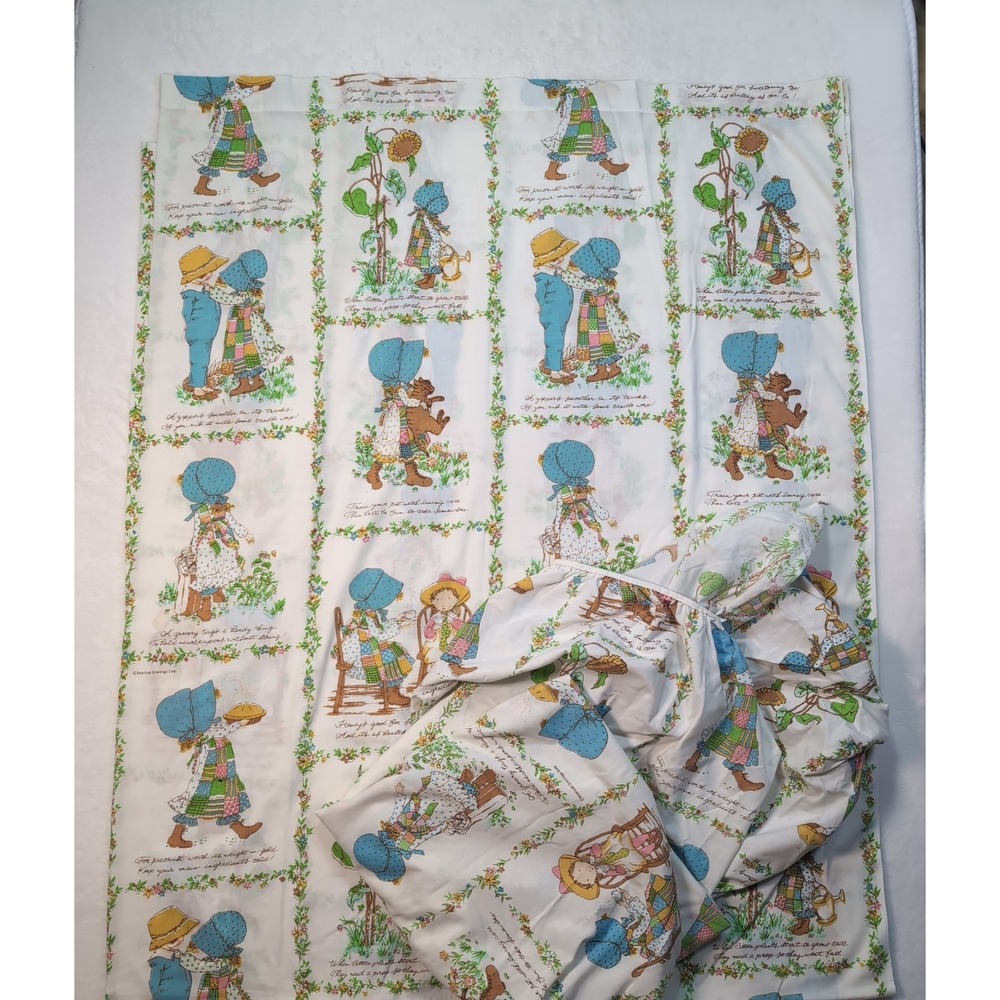 American Greetings Holly Hobbie Sheet Set Double Full White Vintage 70s Floral
